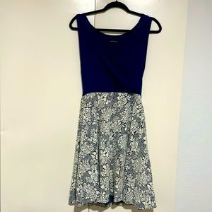 Navy blue and white floral boutique dress size L